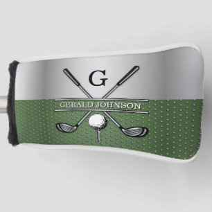Golf Monogram Zilver en Groen Ontwerp Golfheadcover