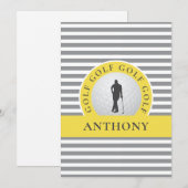 Golf-monogrammen voor Him Golfer Grey Stripe Moder Notitiekaartje (Voorkant / Achterkant)
