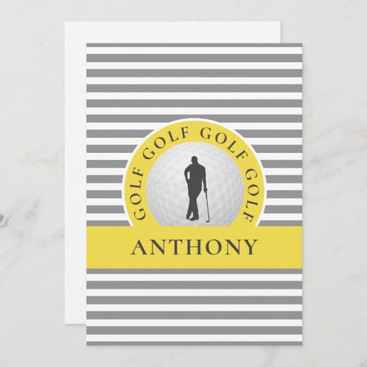 Golf-monogrammen voor Him Golfer Grey Stripe Moder Notitiekaartje (Voorkant / Achterkant)