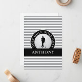 Golf-monogrammen voor zijn goudgrijze moderne notitiekaartje (Voorkant / Achterkant in situ)