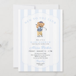 Golf nieuw bij de club blauwe baby jongen shower kaart