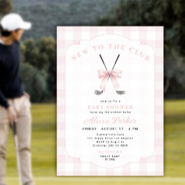 Golf nieuw bij de club roze geruite meisje baby sh kaart