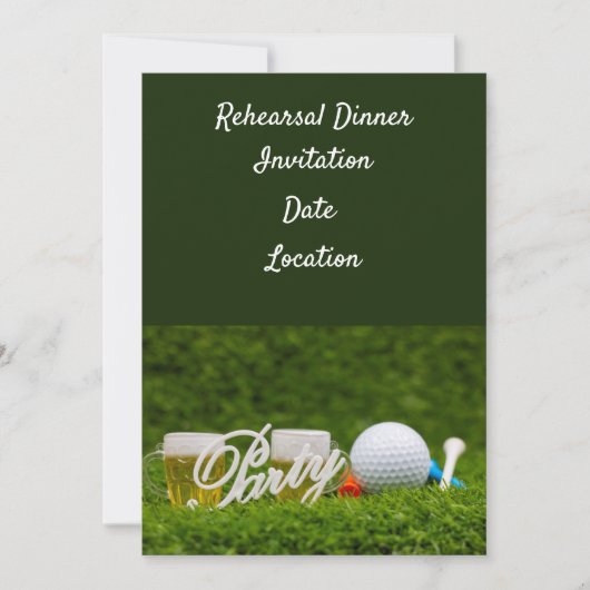 Golf oefen Diner Uitnodiging met bal & bier (Voorkant)