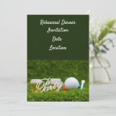 Golf oefen Diner Uitnodiging met bal & bier (Staand voorkant)