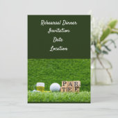 Golf oefen Diner Uitnodiging met bal & bier (Staand voorkant)