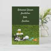 Golf oefendiner uitnodiging met bal & bier (Staand voorkant)