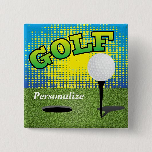 Golf 🏌️ ♂️ op de Groenen Vierkante Button 5,1 Cm (Voorkant)