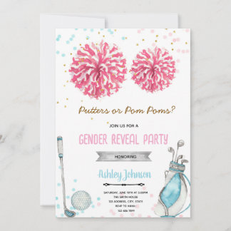 Golf or pom pom gender reveal invitation kaart