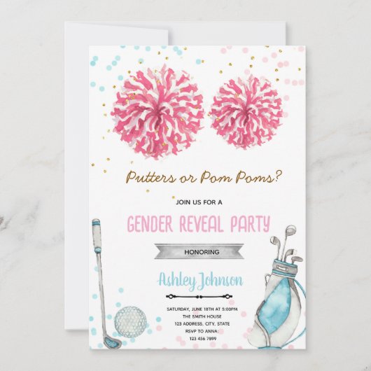 Golf or pom pom gender reveal invitation kaart (Voorkant)