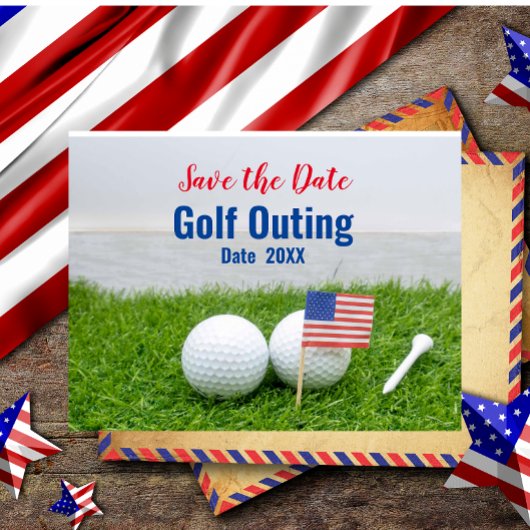 Golf Outing Save the Date with Flag of America Briefkaart
