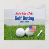 Golf Outing Save the Date with Flag of America Briefkaart (Voorkant)