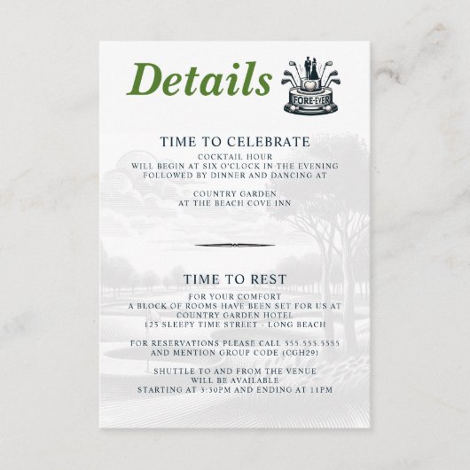 Golf Paar Bruiloft Informatiekaartje (Voorkant)