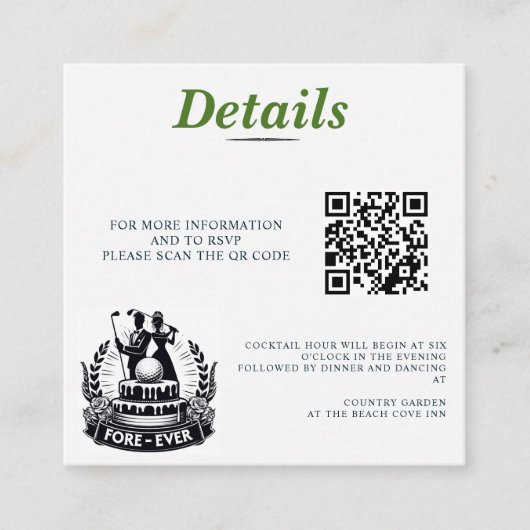 Golf Paar Bruiloft QR Code Informatiekaartje (Voorkant)