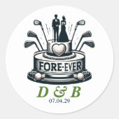 Golf Paar Bruiloft Ronde Sticker (Voorkant)