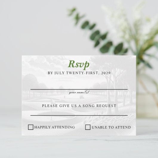 Golf Paar Bruiloft RSVP Kaartje (Staand voorkant)