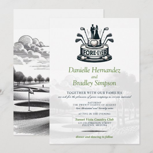 Golf Paar Bruiloft uitnodiging (Voorkant / Achterkant)