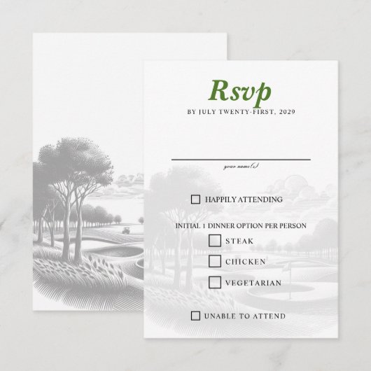 Golf Paar Voedsel Keuzen RSVP Kaartje (Voorkant / Achterkant)