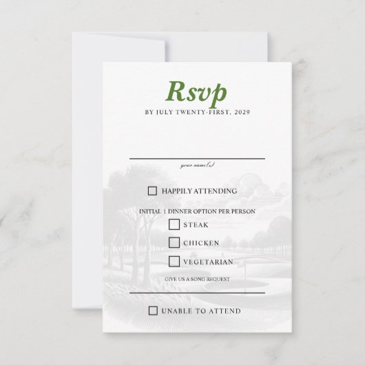 Golf Paar Voedsel Keuzen RSVP Kaartje (Voorkant)