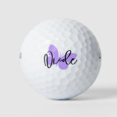 Golf paarse vlinder en zwarte scriptnaam golfballen (Voorkant)