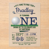 Golf PAR-T-SHIRT 1e verjaardag Acryl Uitnodigingen (Voorkant)