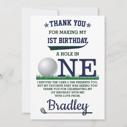 Golf PAR-T-SHIRT 1e verjaardag Bedankkaart (Voorkant)