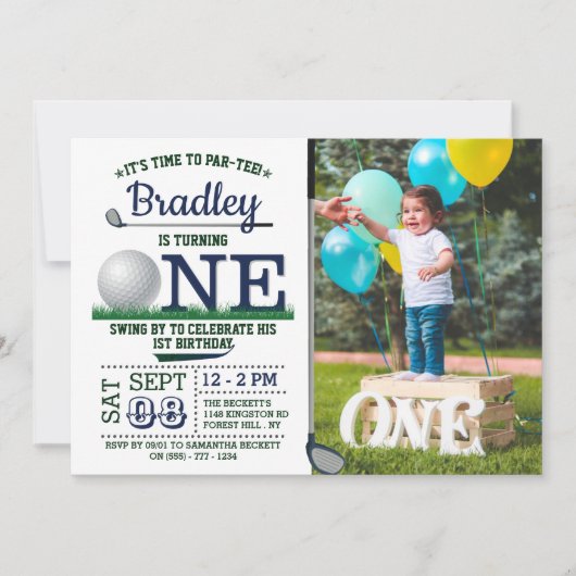 Golf PAR-T-SHIRT 1st Birthday Foto Kaart (Voorkant)