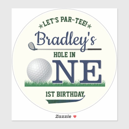 Golf PAR-T-SHIRT 1st Birthday Large 8" Sticker (Vel)