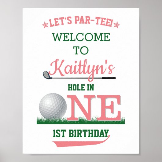 Golf PAR-T-SHIRT 1st Birthday Welcome Sign Poster (Voorkant)