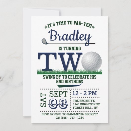Golf PAR-T-SHIRT 2e verjaardag Kaart (Voorkant)