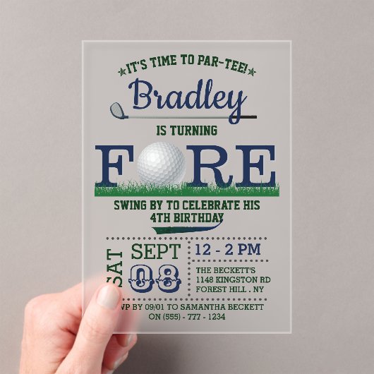 Golf PAR-T-SHIRT 4e verjaardag Acryl Uitnodigingen (Insitu (Draagbaar))