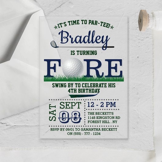 Golf PAR-T-SHIRT 4e verjaardag Acryl Uitnodigingen