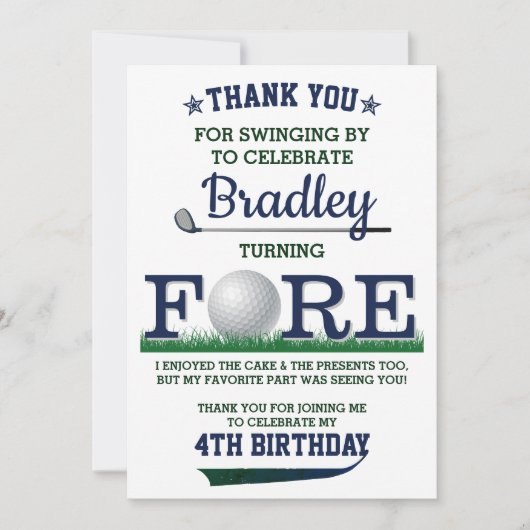 Golf PAR-T-SHIRT 4e verjaardag Bedankkaart (Voorkant)