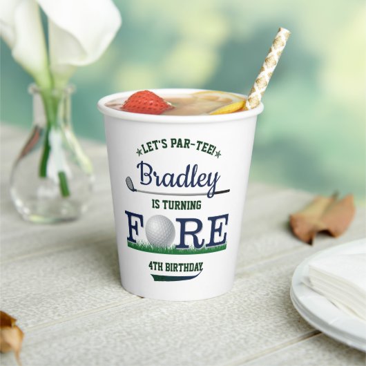 Golf PAR-T-SHIRT 4e verjaardag Papieren Bekers (Insitu)