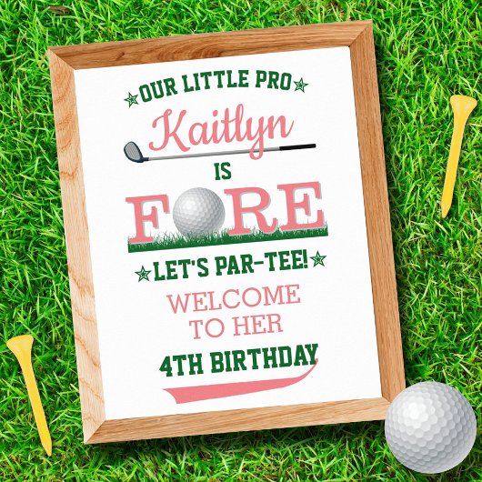 Golf PAR-T-SHIRT 4th Birthday Welcome Sign. Poster