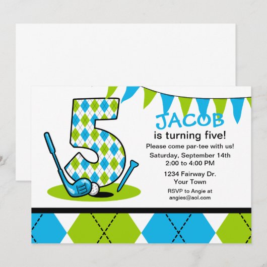 Golf Par-T-shirt 5th Birthday Kaart (Voorkant / Achterkant)