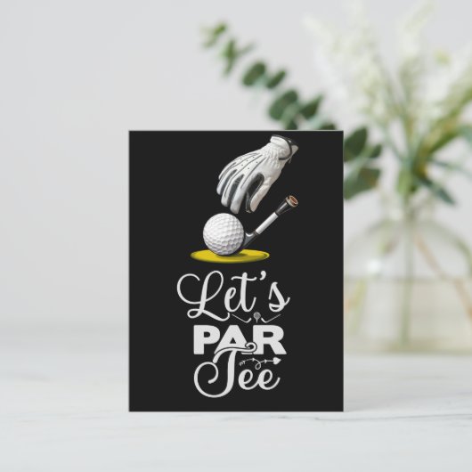Golf par t-shirt golfer partij opslaan van de datu briefkaart (Staand voorkant)
