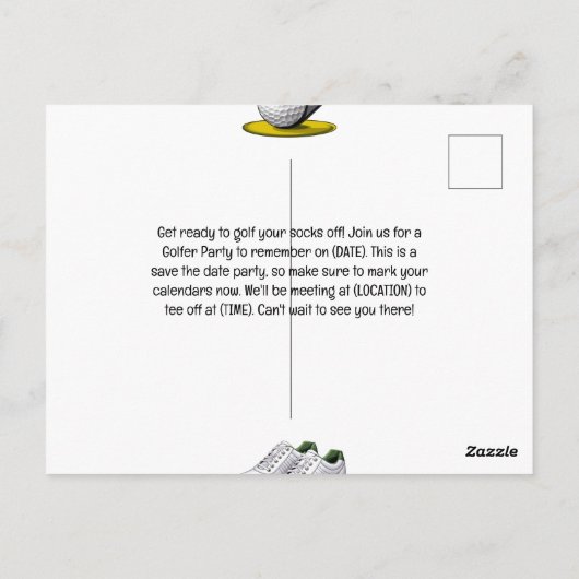 Golf par t-shirt golfer partij opslaan van de datu briefkaart (Achterkant)