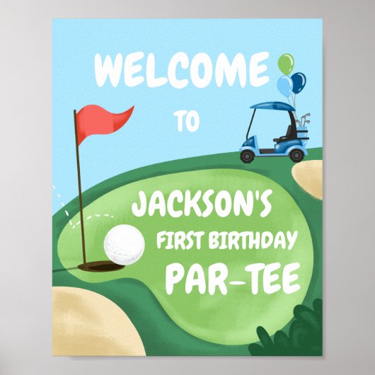 Golf Par-T-shirt Hole in One Boy Birthday Blue Wel Poster (Voorkant)