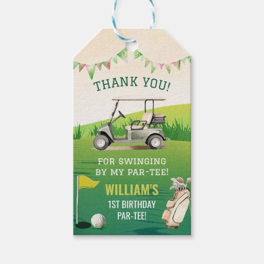 Golf Par-T-shirt Hole in One Boy Verjaardag Cadeaulabel (Voorkant)