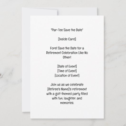 Golf Par t-shirt party-uitnodiging met golfbal Kaart (Achterkant)
