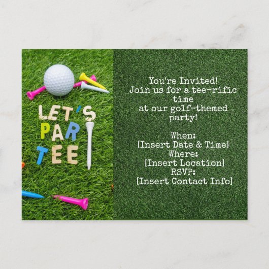 Golf Par t-shirt party-uitnodiging met golfbal Uitnodiging Briefkaart (Voorkant)