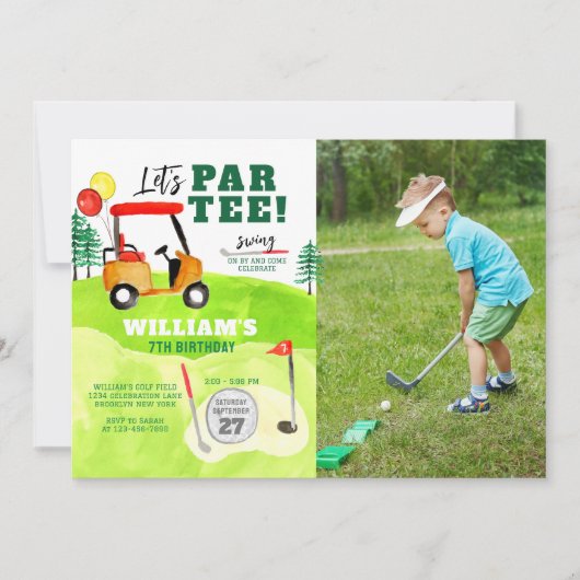 Golf Par-t-shirt schommel door Boy Kids Verjaardag Kaart (Voorkant)