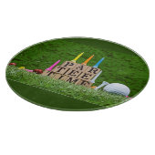 Golf Par-T-shirt tijd met blauw lint op groen  Snijplank (Hoek)