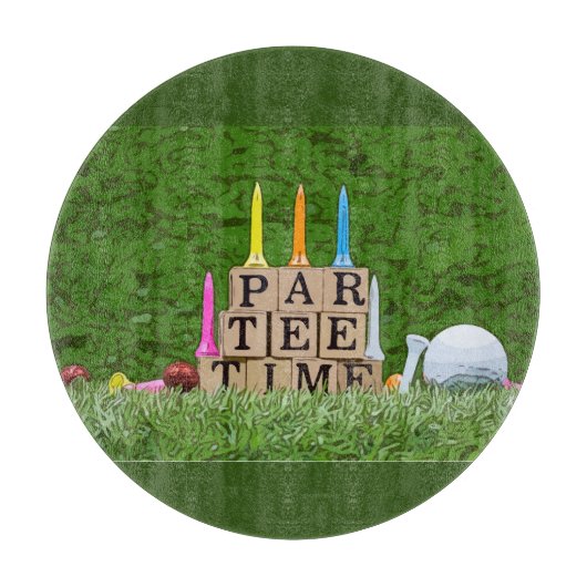 Golf Par-T-shirt tijd met blauw lint op groen  Snijplank (Voorkant)