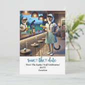 Golf Par t-shirt Vrouw golfer partij save the date Kaart (Staand voorkant)