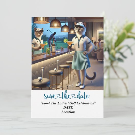 Golf Par t-shirt Vrouw golfer partij save the date Kaart (Staand voorkant)