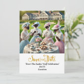 Golf Par t-shirt Vrouw golfer partij save the date Kaart (Staand voorkant)