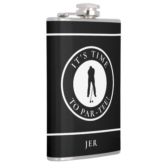 Golf Par-Tee Funny Golfer Monogram Black For Him Heupfles (Rechts)