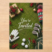 Golf Par tee Golfer Kerstfeest Acryl Uitnodigingen (Voorkant)