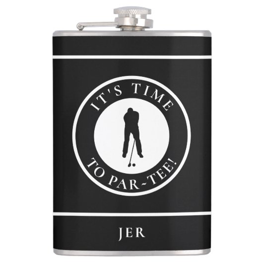 Golf Par-Tee Grappige Golfer Monogram Zwart Voor H Heupfles (Voorkant)